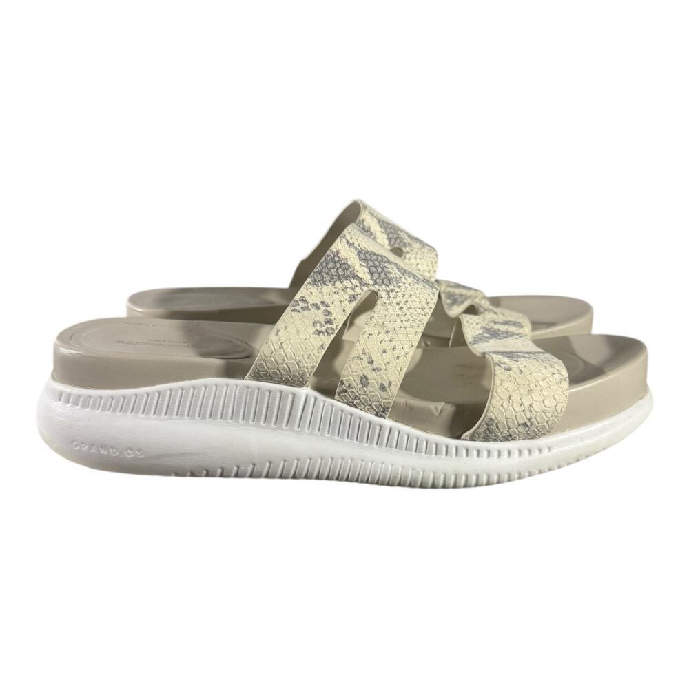 Cole Haan GrandØS Women’s Slide Sandals Snake Embossed Leather Cream Size 9